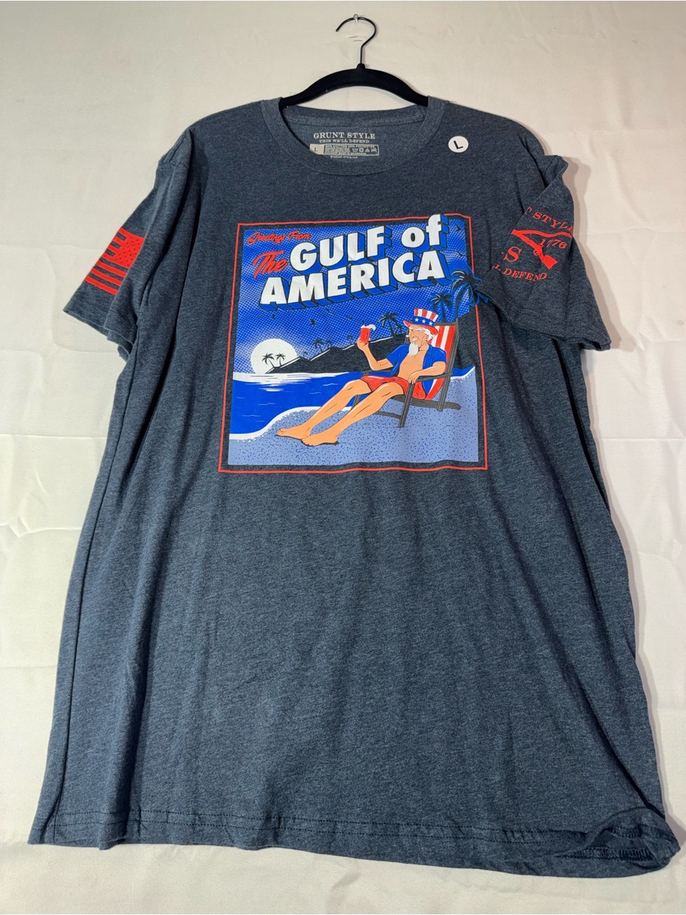 New Grunt Style Large  Navy Heather 'Gulf of America' Patriotic Beach Tee